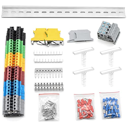 Terminal Block, Rail Type Voltage Terminal, Rail Combined Terminal - color: Red & Yellow & Blue & Black & Green & Grey, size: Terminal Block Kit