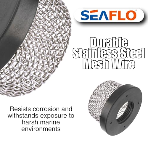 SEAFLO Stainless Steel Mesh Strainer ¾ Inch-14 | Aerator Screen Strainer for Livewell Pump | Corrosion-Resistant, Easy Installation, Marine-Grade Stainless Mesh (2-Pack)