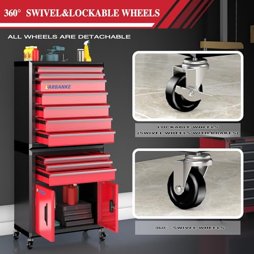 LARBANKE 10-Drawer Rolling Tool Chest with Wheels&Locks, Red Tool Cabinet - color: Red, size: 10 drawer and double-door tool chest