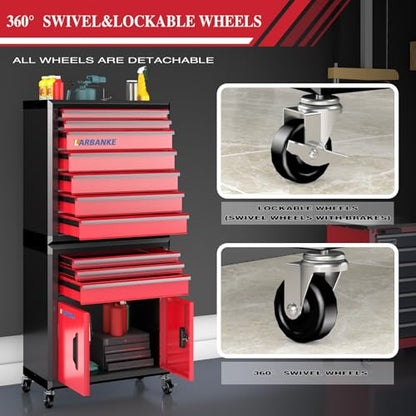 LARBANKE 10-Drawer Rolling Tool Chest with Wheels&Locks, Red Tool Cabinet - color: Red, size: 10 drawer and double-door tool chest