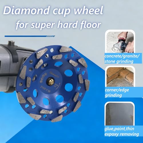 Diamond Grinding Cup Wheel, 5’’ High Performance Concrete Grinding Wheel for Marble Granite Thin Epoxy Coating Removal, 5/8"-11 Arbor, 18/20 Grit, 18 Segment - style: 5''
