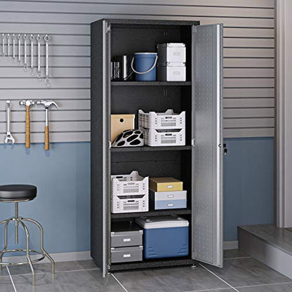 Manhattan Comfort Fortress Standing Cabinet Storage, Black/Gray - color: Black/Grey, style: Tall Cabinet