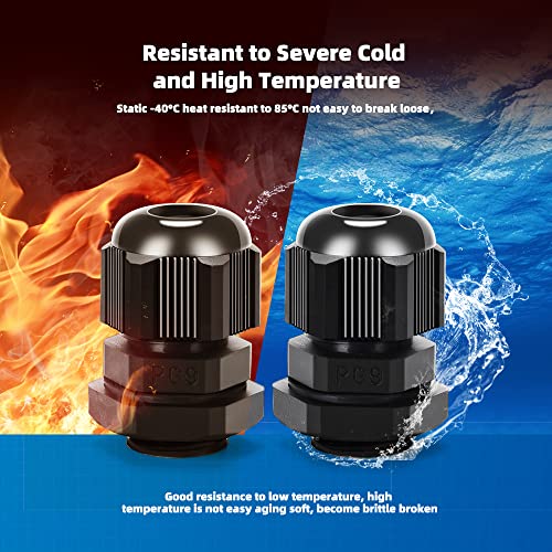Cable Gland 20 Pack Plastic Waterproof Adjustable Connector 4-8mm PG9 Strain Relief Cord Connectors Joints Nylon with Gaskets - size: PG9(20-pack)