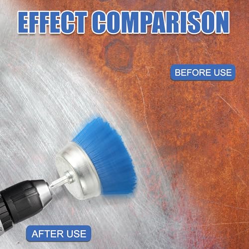 NQEUEPN 9pcs Nylon Wire Wheel & Cup Brush Set for Drill, 3 Sizes Abrasive Brush with 1/4in Hex Shank for Cleaning Sanding Drill Scrub Brush Attachment Remove Paint 80/100/240 Grit, Blue