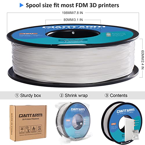 GIANTARM 95A TPU 3D Printer Filament 1.75mm, 1kg Spool, White, +/- 0.03mm - color: Tpu-white