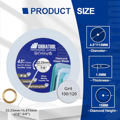 SHDIATOOL Diamond Glass Cutting Disc 4-1/2-Inch Saw Blade, Ultra-Thin Cut Off Wheel for Tile Ceramic Porcelain Marble 115mm (5 of Pack) - size: 4-1/2inch/115mm