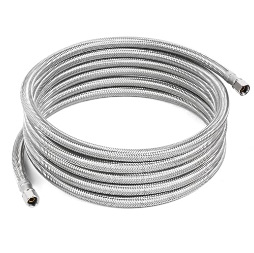 12 FT Refrigerator Water Line, 1/4" Compression Stainless Steel Braided Ice Maker Water Hose, Fridge Water Line for Refrigerator - size: 12 Feet