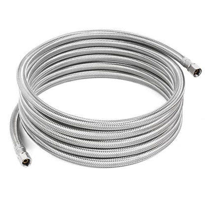 12 FT Refrigerator Water Line, 1/4" Compression Stainless Steel Braided Ice Maker Water Hose, Fridge Water Line for Refrigerator - size: 12 Feet