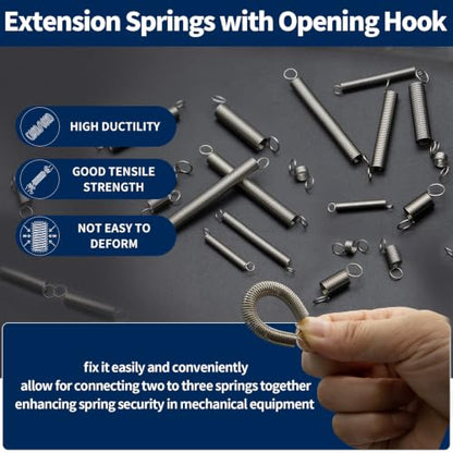 19 Sizes Mechanical Spring Assortment Set W Case, Stainless Steel 45/90/120 Degree Torsion Spring and Extension Springs with Dual Hook Ends for Hobby Crafting, Home Repairs & DIY Woodworking
