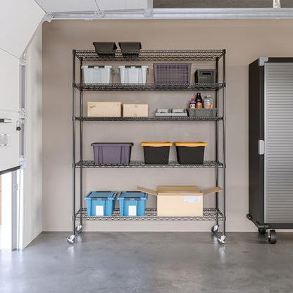 UltraDurable 5-Tier NSF Steel Wire Shelving, 60"W x 18"D x 75"H, Black - color: Black, size: 5-Tier Shelving, 60" W x 18" D