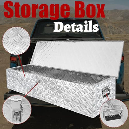 49x13x10 Inch Heavy Duty Pickup Storage Box Diamond Plate Portable Toolboxes Aluminum Underbody Truck Tool Box with Buckle Lock and Keys Suitable for Truck Bed Pickup RV Trailer - size: 49" L x13" W x10" H