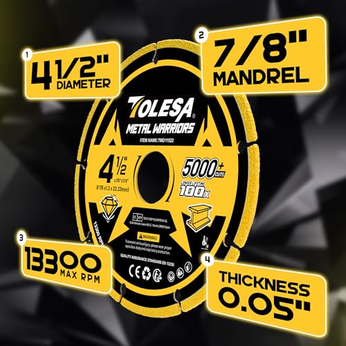 TOLESA Diamond Cutting Wheel 4 1/2 x 7/8 Inch for Metal, Cut Off Wheel with 5000+ Cuts on Rebar, Steel, Iron and INOX, 3 Pack - style: 4 1/2 x 7/8 Inch
