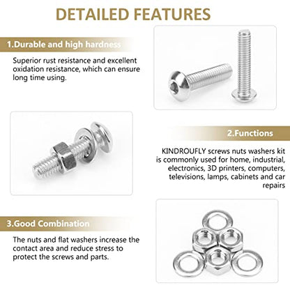 1285 Pieces M2 M2.5 M3 M4 Button Head Socket Cap Screws Nuts Washers Assortment Kit, 304 Stainless Steel, Fully Machine Thread - size: M2 M2.5 M3 M4, style: Button Head
