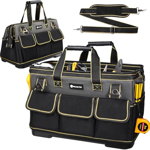 17 in Tool Bag For Men with Waterproof Molded Base, High Capacity Wide Mouth Tote, Construction Worker Electricians Tool Bags, Large Tool Bag Organizer for Men Women (GREY) - size: 17 inches
