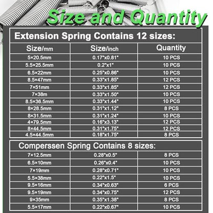 200PCS Spring Assortment Kit Zinc Plated Extension and Compression Springs Kit with 20 Different Sizes for Home Repairs & DIY - size: 200PCS (20 Sizes)