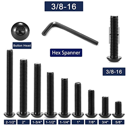 3/8-16 x 2 Button Head Socket Cap Bolts Screws, 20Pcs 304 Stainless Steel 18-8, Allen Hex Drive, Black Oxide by SG TZH(with Hex Spanner) - size: 3/8-16 x 2"