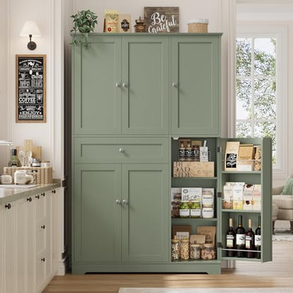 HOSTACK 68" Tall Kitchen Pantry Storage Cabinet with Doors & Shelves, Green - color: Sage Green