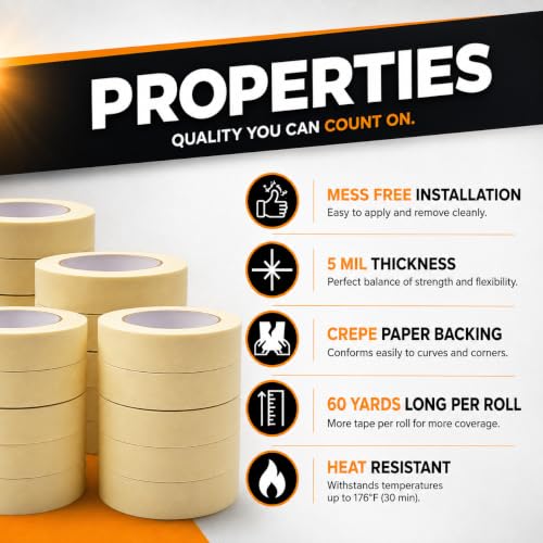 WOD Utility Grade General Purpose Masking Tape, 4 inch x 60 yds (Pack of 3) Great for Home or Office, Painting, or Labeling, Adhesive Leaves no Residue - size: 4 inch - Pack of 3