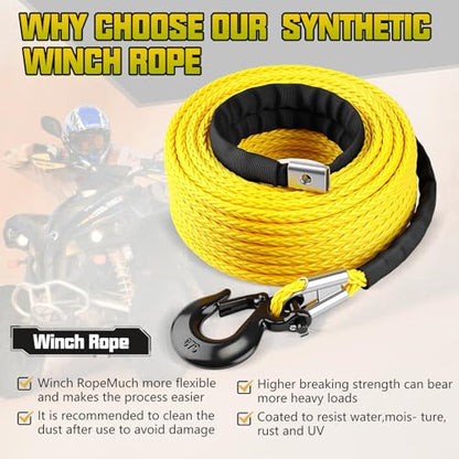 Marsui 3/8" x 100 ft Synthetic Winch Rope Cable Kit, 22000lbs, Yellow - color: Yellow, size: 3/8" X 100 ft