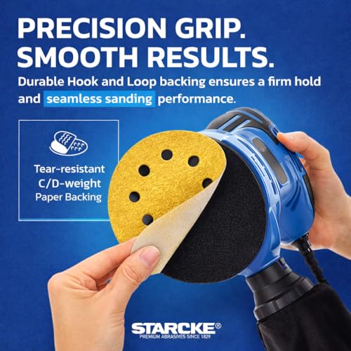 STARCKE 5 Inch 8-Hole Hook and Loop Sanding Discs 180 Grit 100 Pack