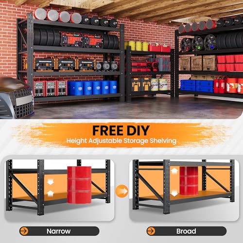 Set of 2 Metal Storage Shelves, 48” Wide Heavy Duty Garage Shelving Units - color: Matte Black, size: 96"Wx24"Dx70"H