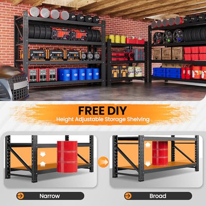 Set of 2 Metal Storage Shelves, 48” Wide Heavy Duty Garage Shelving Units - color: Matte Black, size: 96"Wx24"Dx70"H