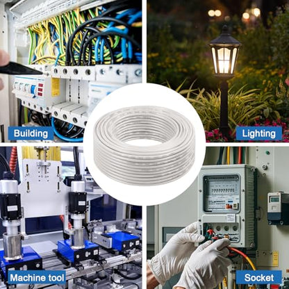 THHN Wire 14 Gauge 25 FT, 14 AWG Stranded OFC Copper Electrical Building Wire with Nylon Jacket PVC Insulation, Rated 600V for Residential, Industrial, CNC, Ground (14 Gauge, White) - color: White, size: 14 AWG 25FT