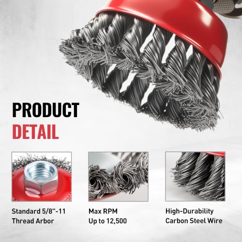 4 PCS 4.5" Grinder Wire Wheel, Knotted & Crimped Cup Wire Brush for Rust Paint Remover