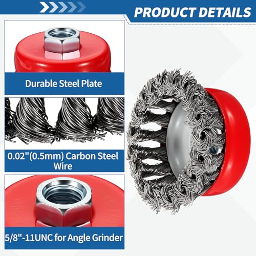 3Pack Wire Brush for Angle Grinder Set with 5/8"-11 Arbor