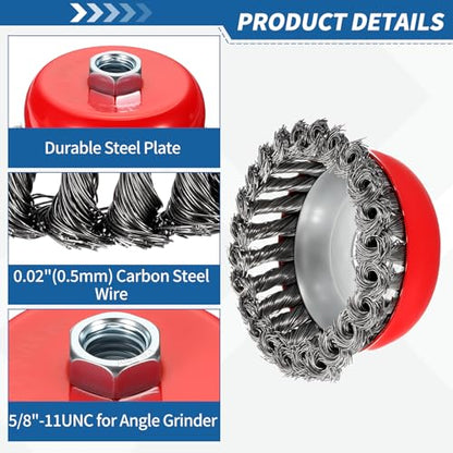 5Pack 4" Wire Brush for Angle Grinder with 5/8"-11 Arbor