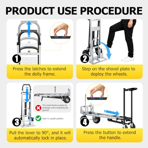 4 in 1 Folding Hand Truck, 1000lbs Capacity Dolly Cart Industrial Convertible Heavy Duty with Retractable Handle and 4 Rubber Wheels, Collapsible Cart for Moving Home, Office, Warehouse Black - color: Silver+black-1000