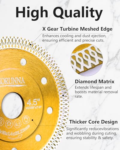 ZORUNNA 2Pcs 4.5" Super Thin Diamond Tile Blades for Grinder, Dry/Wet Cut - style: Gold