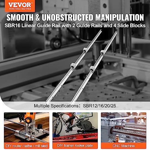 VEVOR Linear Rail Slide SBR16-1500mm 2 PCS and 4 PCS SBR16UU Slide Blocks Linear Guide Rail and Bearings Kit for Automated Machines DIY Project CNC Router Machines - size: SBR 16-1500mm