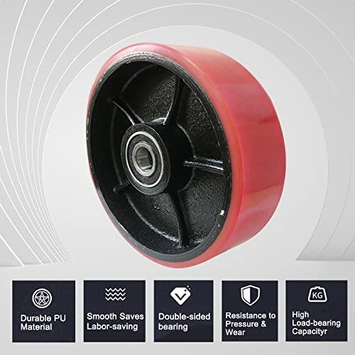 Pallet Jack/Truck Steering Wheels Set with Axle, Fasteners and Protective Caps (2 pcs) 7" x 2" with Bearings ID 20mm Poly Tread Red - size: 7"x2"
