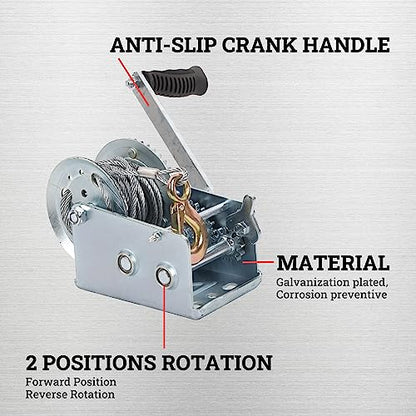 Hand Winch Boat Trailer Winch 2500lbs Heavy Duty Hook with 33ft Steel Cable, Two Way Ratchet Manual Operated Winch for Trailers ATV UTV Boat Marine - size: 2500lb with 33ft Steel Cable