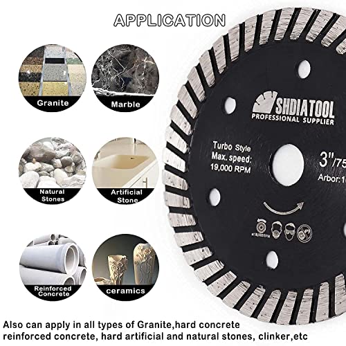 SHDIATOOL Diamond Saw Blade, 3In/75mm Cutter for Granite,Hard Concrete,Hard Artificial,Natural Stones Cutting disc Arbor 3/8In(10mm)（3-Pack） - size: 3 Inch Concrete