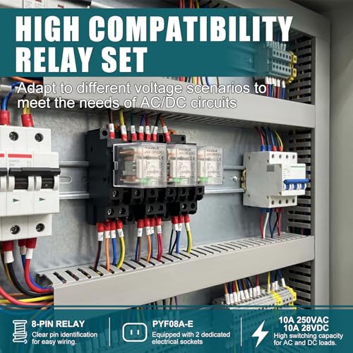 mxuteuk 2pcs JQX-13FL DC 24V Coil 8 Pin 10A DPDT LED Indicator Electromagnetic Power Relay, with Base, with DIN Rail Slotted Aluminum - color: Black-8Pin-10A&Base, size: DC 24V