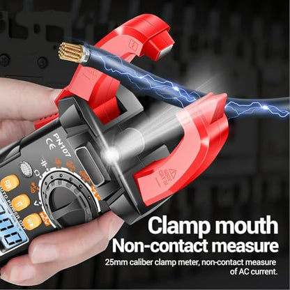 Digital Clamp Meter, 6000 Counts, T RMS Multimeter, Auto Ranging Voltmeter Ampmeter with AC DC Current Voltage, NCV Live Wire, Inrush, Diode, Temperature, Continuity