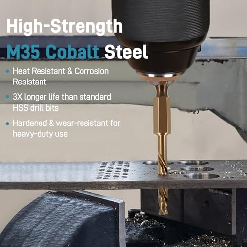7Pcs Cobalt Stubby Drill Bit Set M35 HSS 1/4" Hex Shank 3/32"-3/8"