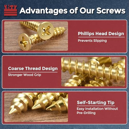 50pcs Phillips Flat Head Wood Screws - [#7x1-1/4] Brass Countersunk - size: #7x1-1/4"