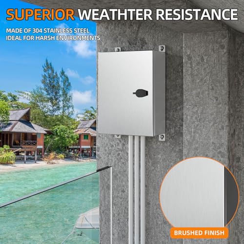 Stainless Steel Enclosure, IP65 Waterproof Electrical Box for Indoor and Outdoor Projects, Includes Mounting Plate and Wall Bracket 350×250×150mm (14"×10"×6") - size: 14"×10"×6"