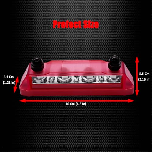 Ampper 4 x M10 Post Power Distribution Block BusBar 6 M4 Screws, 6.3" Red - color: Red, size: 4M10+6M4