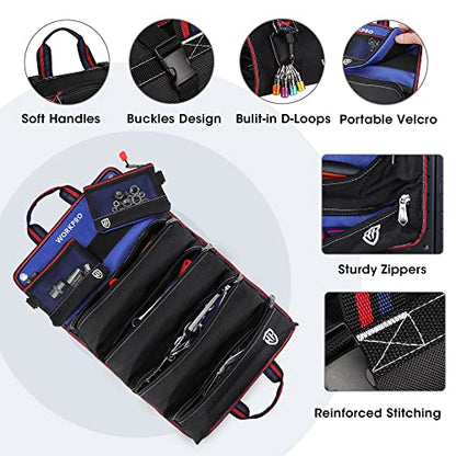 WORKPRO Roll Up Tool Bag, Tool Roll Organizer with 4 Pockets & 2 Pouches - color: Black