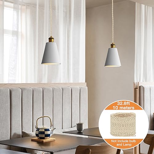 Helunsi 32.8 ft Twisted Cloth Covered Wire, 18/2 Champagne Gold Lamp Cord - color: Champagne Gold