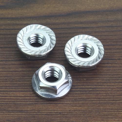 HELIFOUNER 100 Pieces 1/4”-20 Flange Nuts, Serrated Flange Hex Lock Nuts Assortment Kit, 304 Stainless Steel (18-8), Bright Finish, Coarse Thread - size: 1/4"-20 (100 Pieces)