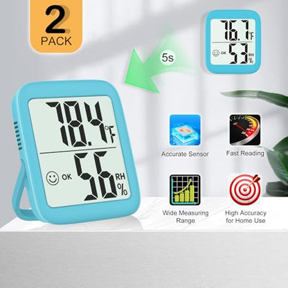 Antonki 2 Pack Room Thermometer Indoor Hygrometer - color: 2 Pcs* Clear Blue