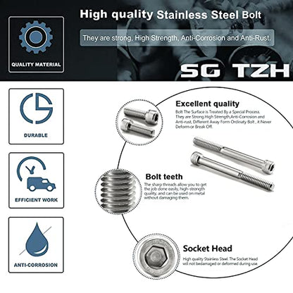 1/4-20 x 1/2" Socket Head Cap Screws Bolts, 20Pcs 304 Stainless Steel 18-8, Allen Socket Hex Drive, Full Thread, Bright Finish by SG TZH(with Hex Spanner)