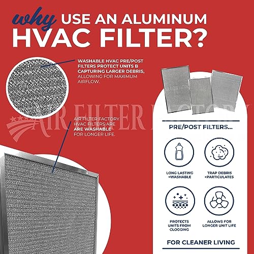 Air Filter Factory Replacement For Honeywell 203372, 136389, F50A1025, F50E1000, F50E1026, F50E1141, F50E1166, F50E1273, F50E1299 HVAC Furnace Aluminum EAC Pre/Post Filters 2-Pack