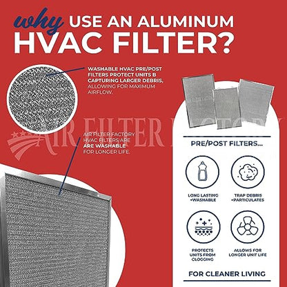 Air Filter Factory Replacement For Honeywell 203372, 136389, F50A1025, F50E1000, F50E1026, F50E1141, F50E1166, F50E1273, F50E1299 HVAC Furnace Aluminum EAC Pre/Post Filters 2-Pack