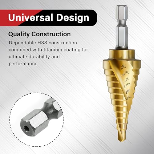 3Pcs 1/4" Hex Shank HSS Step Drill Bit Set - size: 3pcs